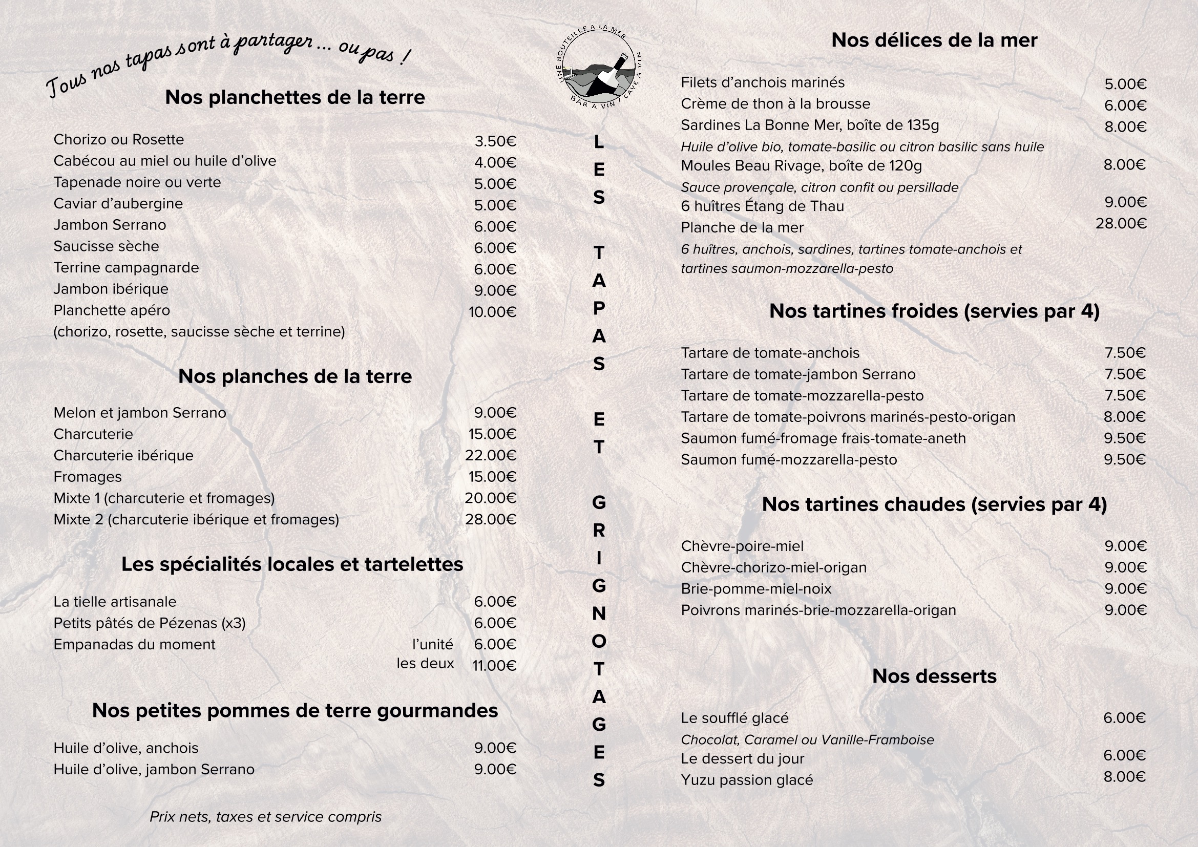 Carte des tapas